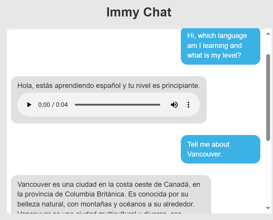 Immy Chat — Spanish response