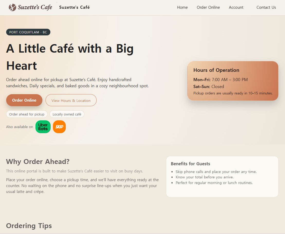 Suzette's Café Online Ordering Portal screenshot